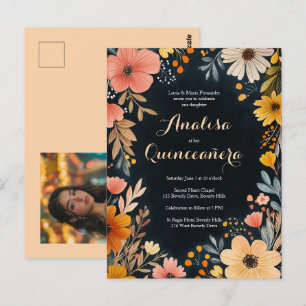 Vattenfärgad Blommigt på Mörk Quinceañera ANPASSNI Vykort