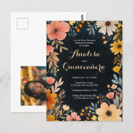 Vattenfärgad Blommigt på Mörk Quinceañera ANPASSNI Vykort