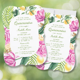 Vattenfärgad Blommigt Peonies QR-kod Quinceañera Inbjudningar