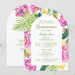 Vattenfärgad Blommigt Peonies QR-kod Quinceañera Inbjudningar
