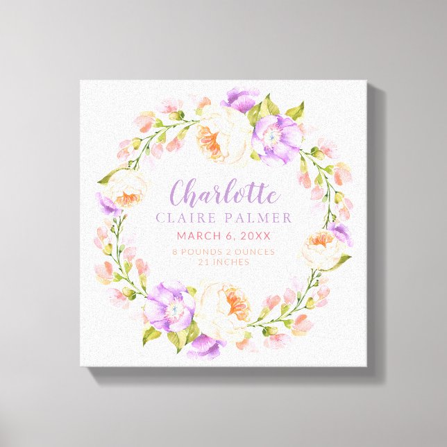 Vattenfärgad Blommigt Personlig Baby födelsetal Canvastryck (Framsida)