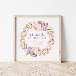 Vattenfärgad Blommigt Personlig Baby födelsetal Poster