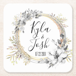 Vattenfärgad Blommigt Personlig Bröllop Underlägg Papper Kvadrat