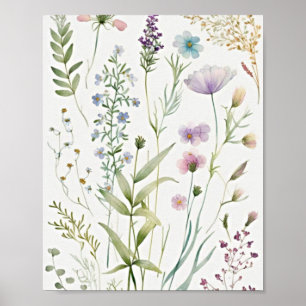 Vattenfärgad blommigt poster