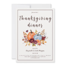 Vattenfärgad Blommigt Pumpkin Thanksgiving Middag