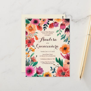 Vattenfärgad Blommigt Quinceañera-ANPASSNINGSBAR Vykort