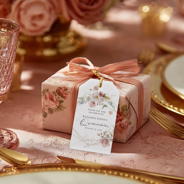 Vattenfärgad Blommigt Quinceanera Presentetikett (Skapare uppladdad)
