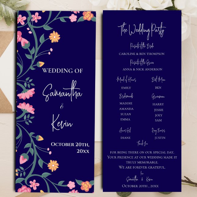 Vattenfärgad Blommigt Ram Bröllopsprogram Inbjudningar (Watercolor Colorful Floral Frame Wedding Program)