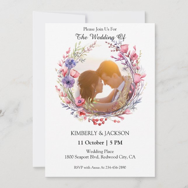 Vattenfärgad Blommigt Ram Inbjudningar (Framsida)