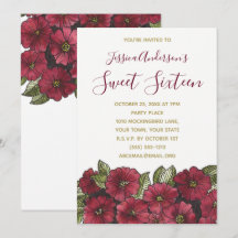 Vattenfärgad Blommigt Red Guld Sweet 16 Birthday