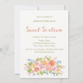Vattenfärgad Blommigt Ro Rustic Guld Sweet 16 Inbjudningar