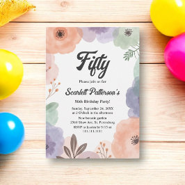 Vattenfärgad Blommigt Romantisk Abstrakt 50:e föde Inbjudningar