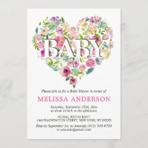 Vattenfärgad Blommigt Rosa ros Heart Baby Shower