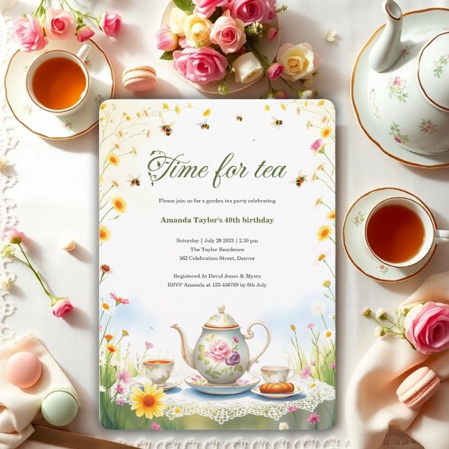 Vattenfärgad Blommigt Rustic Garden Tea Party Birt Inbjudningar (Watercolor Floral Rustic Garden Tea Party Birthday Invitation)