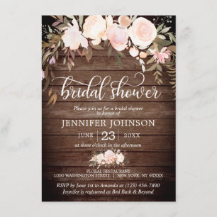 Vattenfärgad Blommigt Rustic Rosa Ivory Möhippa Inbjudningar