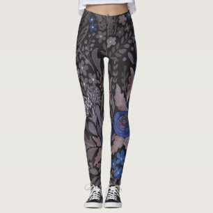 Vattenfärgad blommigt små blommor marinbrun ro bru leggings