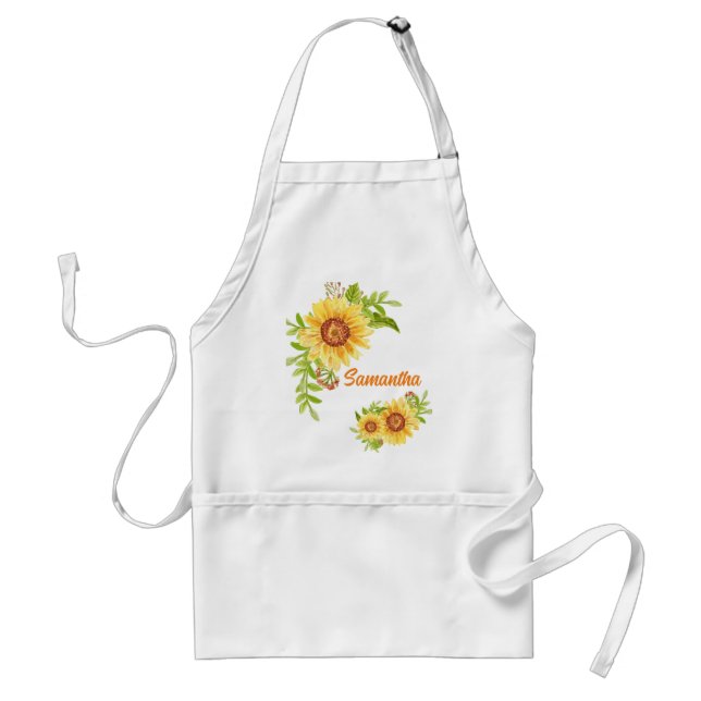 Vattenfärgad Blommigt Solros Apron Förkläde (Framsidan)