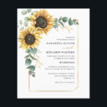 Vattenfärgad Blommigt Solros Eucalyptus Bröllop<br><div class="desc">Skapa ett modernt reklamkort för solrosblommor med Blommigt med den här söta mallen med vacker rustik blommigt bouquet,  geometrisk guld-effekt ram,  med modern enkel typografi. TIP: Matchande bröllop-svit som OSA,  bröllopsprogram,  banderoller,  tapetik,  presentkort,  skyltar och andra bröllop-kök och märkre-godis finns i samlingen nedan med denna design.</div>