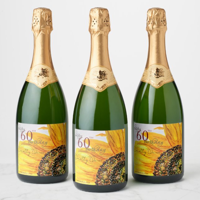 Vattenfärgad Blommigt SolrossolrosFödelsedagsfest (Flaskor)