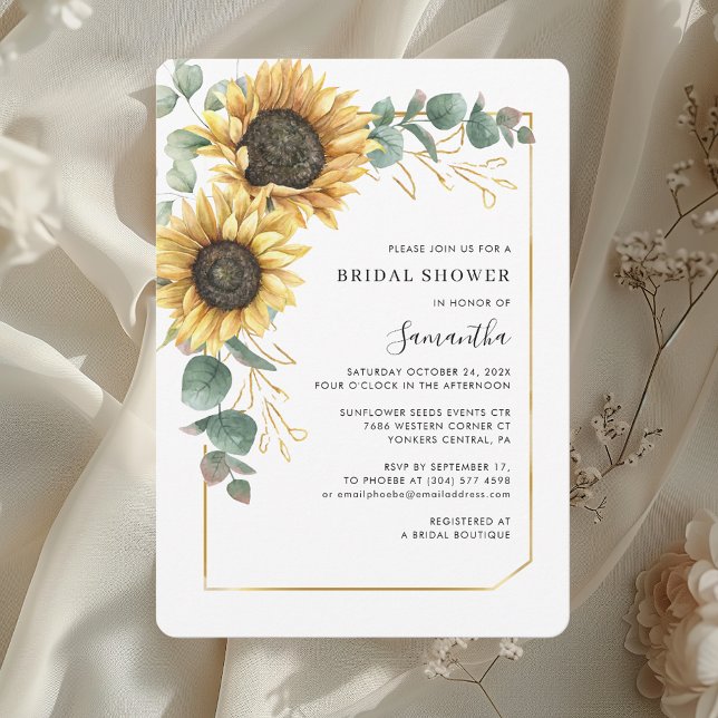 Vattenfärgad Blommigt SolrossolrosMöhippa Inbjudningar (Watercolor Floral Sunflower Bridal Shower Invitation)