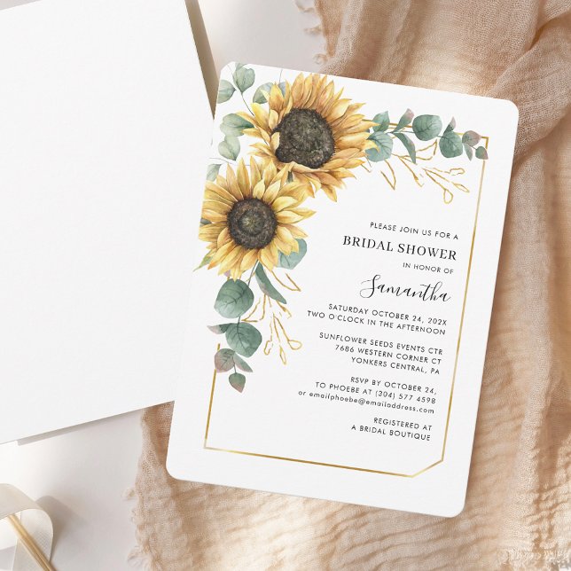 Vattenfärgad Blommigt SolrossolrosMöhippa Inbjudningar (Watercolor Floral Sunflower Bridal Shower Invitation)