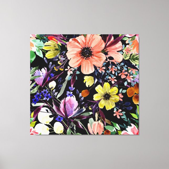 Vattenfärgad Blommigt Sömlös Garden Mönster Canvastryck (Framsida)