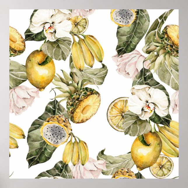 Vattenfärgad blommigt sömlös mönster. Handmålat l Poster (Framsidan)