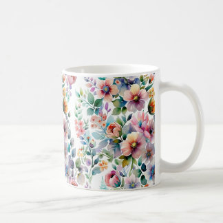 Vattenfärgad Blommigt Sömlös Mönster Kaffemugg