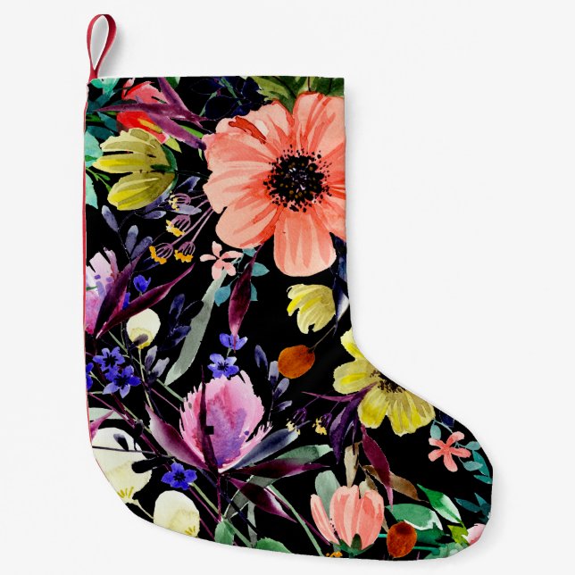 Vattenfärgad blommigt sömlös mönster. Olika knoppa Liten Julstrumpa (Framsidan)