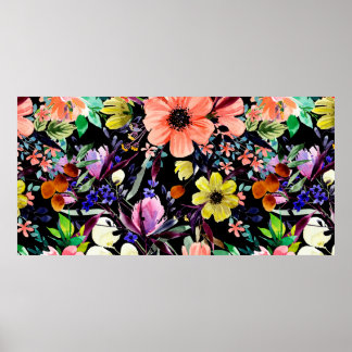 Vattenfärgad blommigt sömlös mönster. Olika knoppa Poster