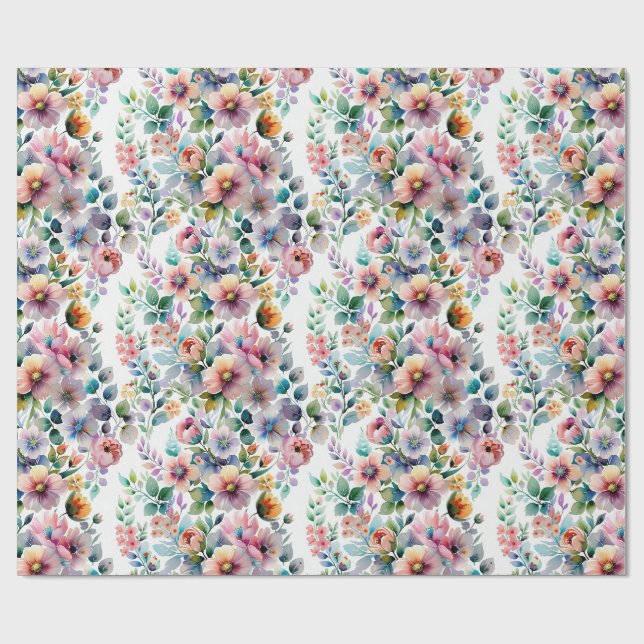 Vattenfärgad Blommigt Sömlös Mönster Presentpapper (Platt)