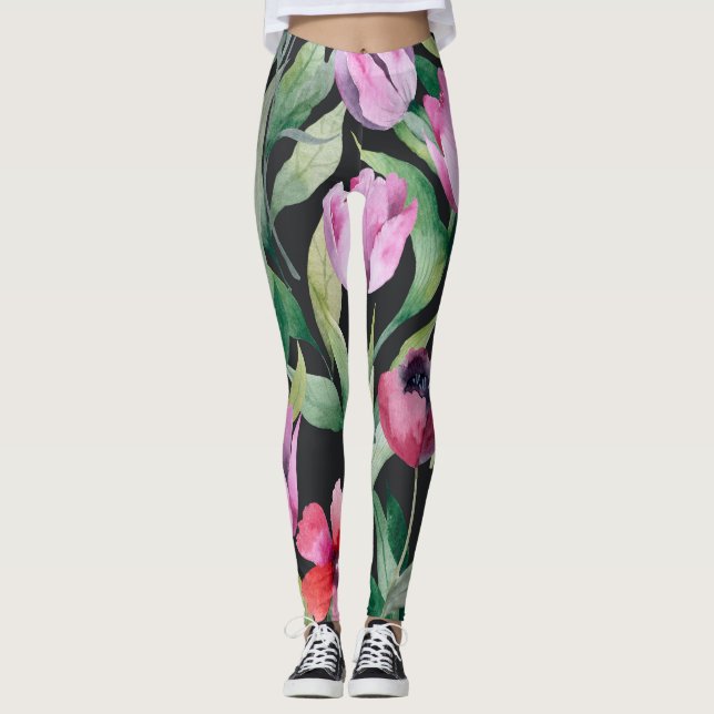 Vattenfärgad blommigt, sömlös vacker mönster. leggings (Framsida)