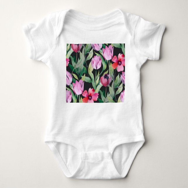 Vattenfärgad blommigt, sömlös vacker mönster. t shirt (Framsida)