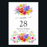 Vattenfärgad Blommigt spanska Fiesta Bröllop Bordsnummer<br><div class="desc">Fiesta bröllop bordsnummer-kort för vattenfärgen blommigt designat för att snabbt och enkelt kunna anpassas på spanska.</div>