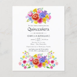 Vattenfärgad Blommigt - spanska Fiesta Quinceañera Flygblad
