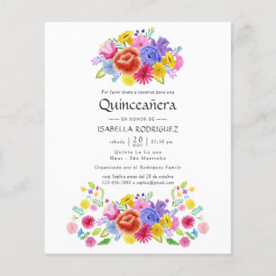 Vattenfärgad Blommigt - spanska Fiesta Quinceañera Flygblad