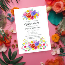 Vattenfärgad Blommigt - spanska Fiesta Quinceañera