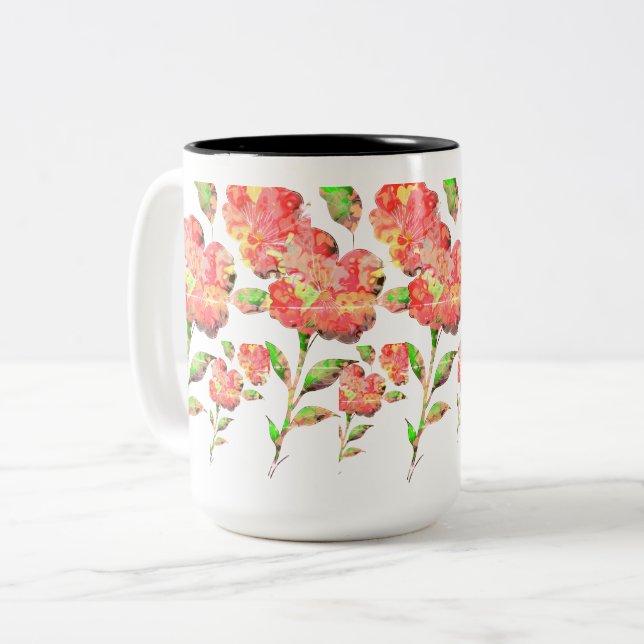 Vattenfärgad Blommigt Två-Tonad Mugg (Framsida vänster)