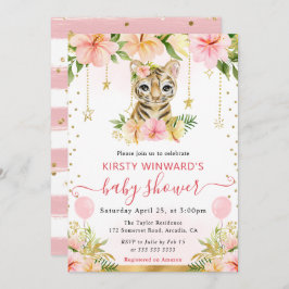 Vattenfärgad Blommigt, ungle Tiger Baby Shower Inbjudningar