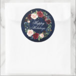 Vattenfärgad Blommigt Utandning Glad helg Rund Runt Klistermärke<br><div class="desc">Glad helg. Elegant Blått bakgrund med vattenfärg Burgundy Marsala Blommigt Watercolor Julfest Favor Stickers och Gift Stickers. Omfattar vackert ro och botaniskt grej.</div>