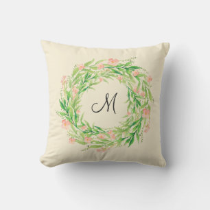Vattenfärgad Blommigt Utandning med Monogram Kudde