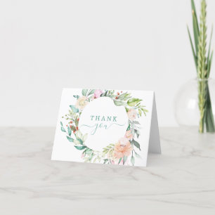 Vattenfärgad Blommigt Utandning Pastel Mint-Grönt Tack Kort