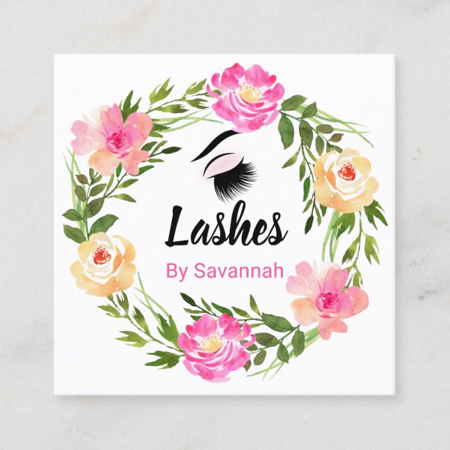 Vattenfärgad Blommigt Utandning Utslag Extensioner Fyrkantigt Visitkort (Framsida)