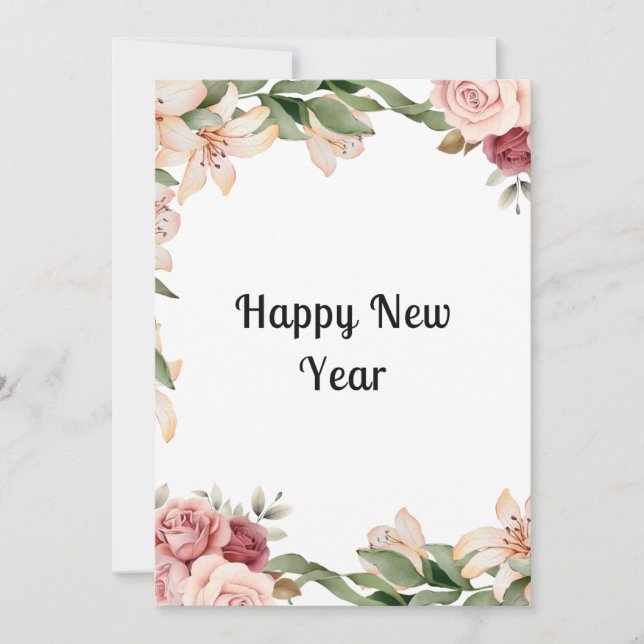 Vattenfärgad blommigt - vackert platta nytt årskor tack kort (Framsida)
