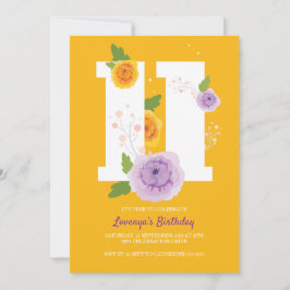 Vattenfärgad Blommigt Vår elfte Födelsedagsfesten Spara Datumet