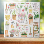 Vattenfärgad Blommigt  Verktyg Mönster Kakelplatta<br><div class="desc">Ta med naturens skönhet hem med vår Watercolor Blommigt  Verktyg Mönster keramik. En liten del av illustrationen blomkrukväxter och planteringsredskap för trädgårdsälskare!</div>