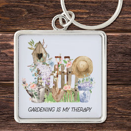 Vattenfärgad Blommigt  Verktyg och Funny Offert Fyrkantig Silverfärgad Nyckelring