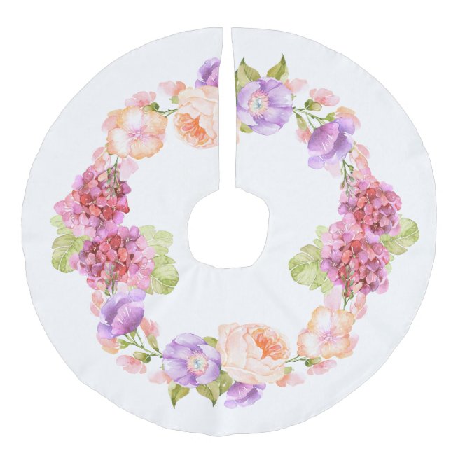 Vattenfärgad Blommigt WandeVictorian Helgdag Julgransmatta Fusklinne (Framsidan)