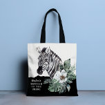 Vattenfärgad Blommigt Zebra Budens mamma Namn T Tygkasse<br><div class="desc">Vattenfärgsfärgad Blommigt Zebra Budens mamma Namn Bröllop Tote Bag har en elegant vattenfärgszebra vild med vattenfärgsblommor på vit och svart bakgrund med anpassningsbarna. Anpassa genom att redigera texten i textrutorna. Designad för dig av Evco Studio www.zazzle.com/store/evcostudio</div>