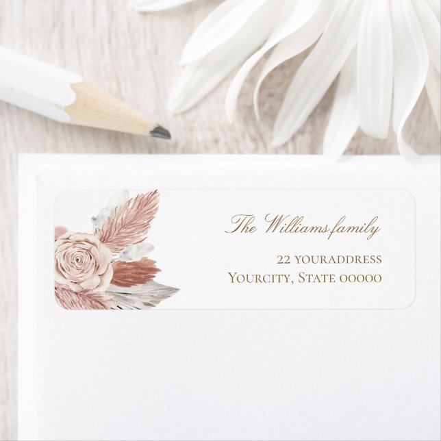 Vattenfärgad boho blomkammussla returadress etikett (Insitu)